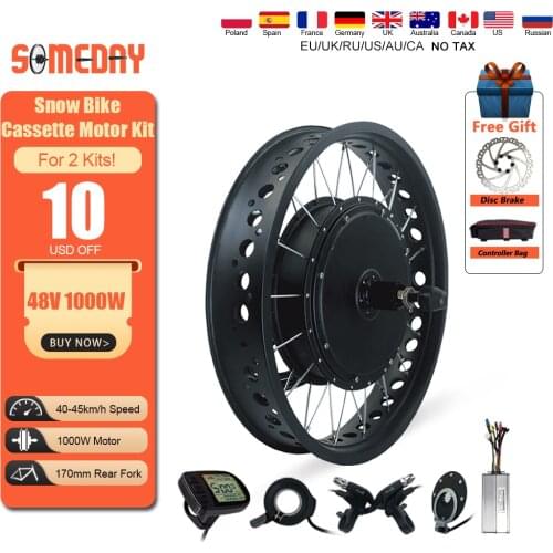 Electric Bike Snow Gearless Wheel 20 26 Inch 48V 1000W 4.0 Fat Tyre Brushless Rear Cassette Hub Motor Bicycle Conversion Kit