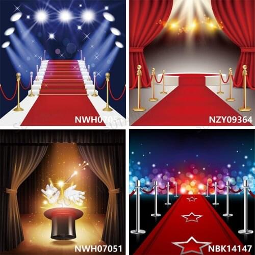 Stage Red Carpet Curtain Light Music Party New Year Christmas Background Photography Backdrops Photo Booth Photo Zone Photocall