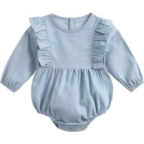 Blue Color Baby Romper Cute Cotton Newborn Outfits Fashion Girl Jumpsuit Lovely Kids Outfits Causal Children Clothes 0-24M