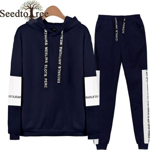 Spring and Autumn Mens Sweater Suit Large Size Casual Mens Jacket Mens Casual Pants Color Matching Printing Mens Sets