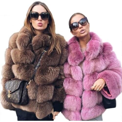 B 2019 New Winter Coat Women Faux Fox Fur Coat Plus Size Women Stand Collar Long Sleeve Faux Fur Jacket Fur gilet fourrure