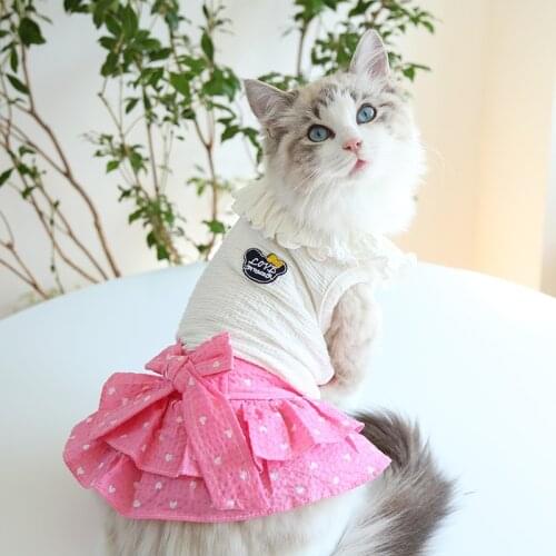 Summer Dresses for Cats Princess Sweet Love Bubble Skirt Trendy Cat One-piece Dress Dog Pet Clothes