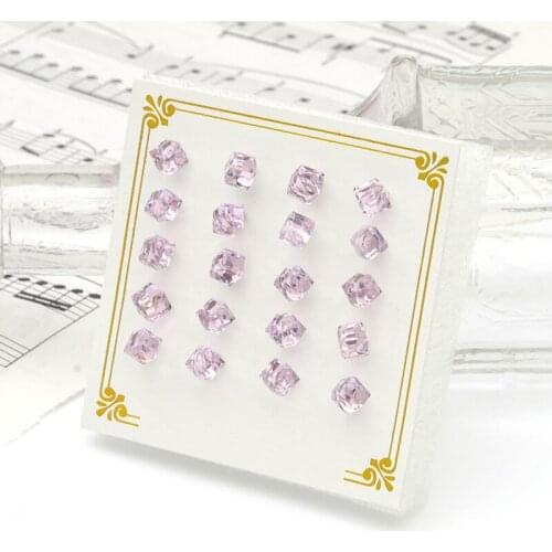 LNRRABC Fashion Cute 10 pair/set Trendy Style Women Square Crystal Bling Stud Earrings Piercing Cube Fashion Pink Red