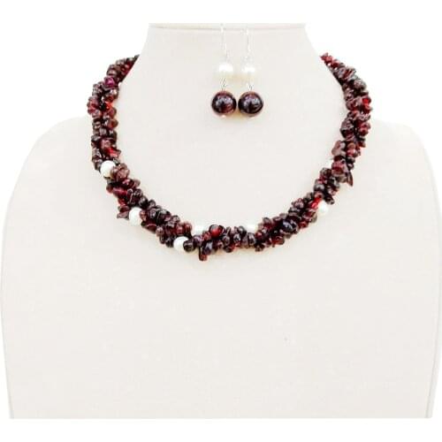 3 strands Irregular Shape Garnet 7-8mm Freshwater Pearl Beads Necklace 17"