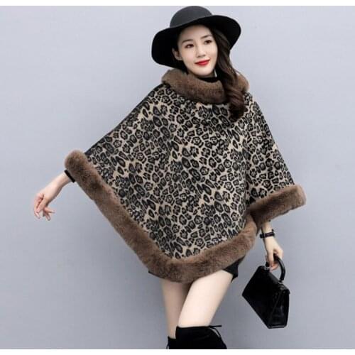 Fashion Leopard Soft Faux Rabbit Fur Poncho Coat Thicken Warm Fluffy Lining Pullover Cape Women Winter New Wraps Shawl Hot Sales