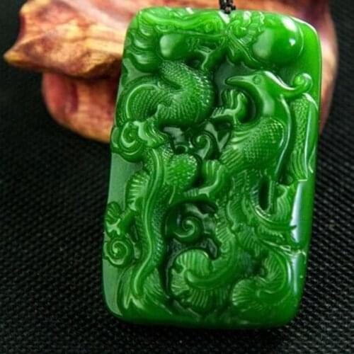 Natural Green Hand Carved Longfeng Jade Pendant Fashion Jewelry Mens and Womens Longfeng Chengxiang Necklace