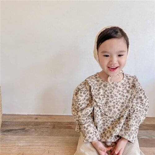 2021 childrens autumn new products girls autumn Korean version of floral sanded long-sleeved shirt shirt factory direct sales