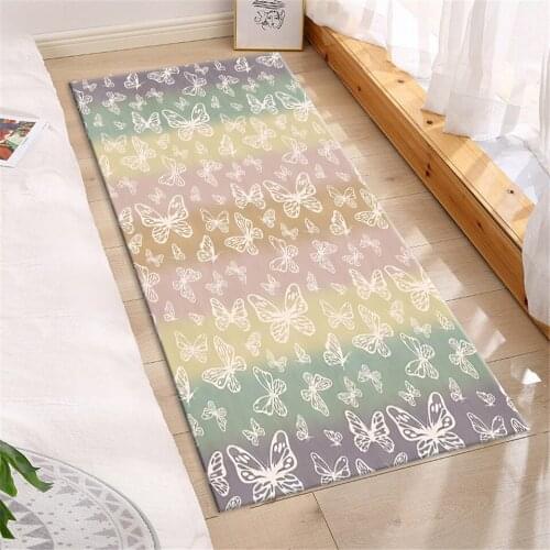 Nordic Rainbow Strip Butterfly Bedside Mat For Girls Room Cute Cartoon Mat Anti-slip Washable Kitchen Long Mat Hallway Bathroom