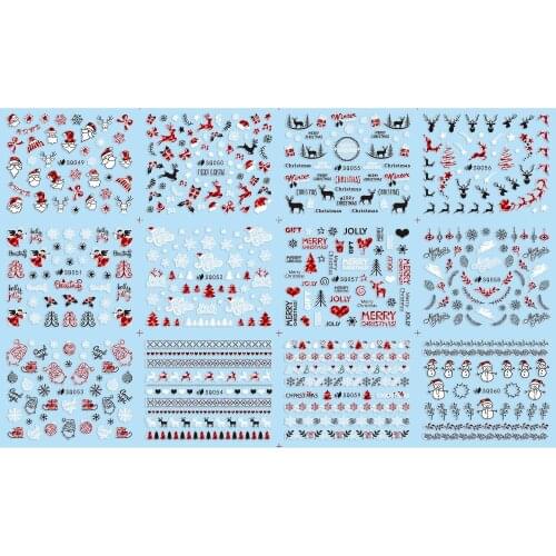 UPRETTEGO 12 PCS / LOT SELF-ADHESIVE 3D NAIL TATTOOS STICKER RED BLACK CHRISTMAS XMAS BOW TIE ANGEL HEART LACE SQ49-60