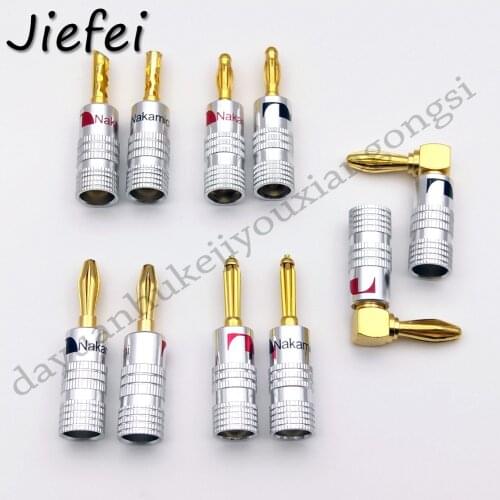 20-100pcs Nakamichi ( BFA ) 4mm Banana Plug Male Gold Plated (Right Angle) Speaker Connector Screws Lock For Musical HiFi Audio