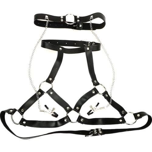 Mouth Gag PU Leather Nipple Clamps Breast Clips Sex Toys For Women SM Bondage O Ring Restraints Body Harness