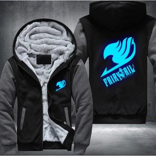 USA Plus EU Size Luminous Blue Fairy Tail Mens Womens Printing Pattern Thicken Fleece Zipper Hoodies Sweatshirts Coat Jacket