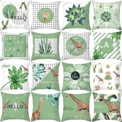Tropical Plants Pillowcase Polyester Decorative Pillowcases Green Leaves Deer Throw Pillow Case cojines