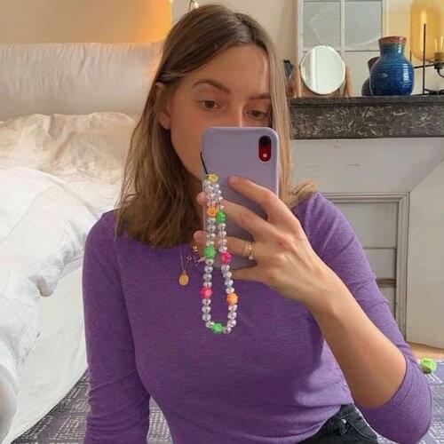 Colorful Flower Mobile Phone Strap Clear Beads Anti-lost Lanyard Soft Ceramic Charm Hanging Cord Diy Jewelry Phone Accessories