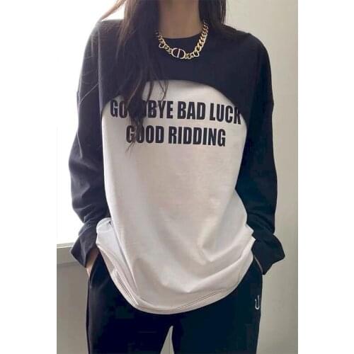 Long-sleeved T-shirt Women 2021 Early Autumn Korean Style Trendy Design Sense Fake Two Loose Western-style Upper Clothes Gothic