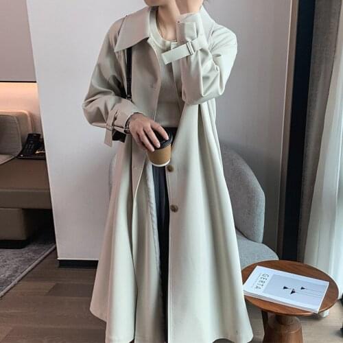 2021 Early Autumn Single-breasted Jacket Female Beige Autumn Mid-length Simple Straight Korean British Style Windbreaker