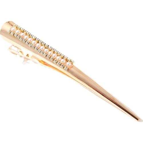 The hair clips women long nose cutting, crocodile hairpins accessories glass Pearl duckbill Clip