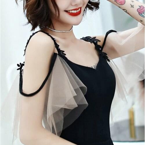 New black off shoulder sweat short lady girl women princess bridesmaid banquet party performance ball dress gown free shipping