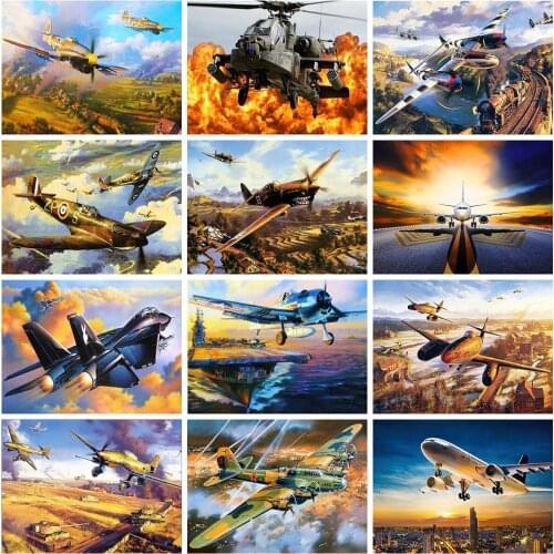 14/16/18/22/25/28ct 11CT Printing Embroidery Aircraft Kit Scenery Full Art Home Decoration