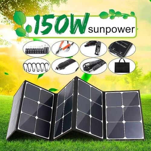 150W Solar Panel Outdoor Foldable Portable Power Bank Charging Board Battery For Camping/Boat/RV/Travel/Home Dual USB Port