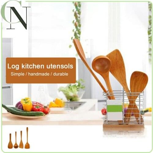 4PCS Per Set Japanese Style Solid Wood Shovel Non-stick Special Spatula Set Wooden Spatula Shovel Rice Spoonod Wooden Soup Spoon