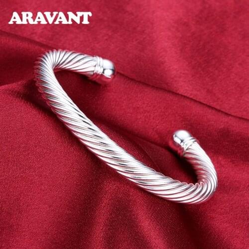 925 Silver Twisted Rope Open Cuff Bracelet Bangle For Women Wedding Jewelry Gifts