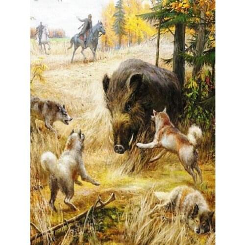 DIY Diamond Painting Cross Stitch Wild boar and wolf 3D Square round Rhinestones hunt Pictures Diamond Embroidery Mosaic Crafts