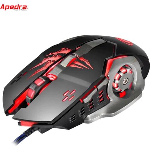 Apedra A8 New Wired Gaming Mouse Professional Macro Program Gamer 6 Buttons USB Optical Computer Game Mice For PC Laptop Desktop