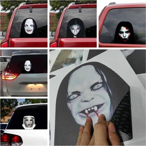 Car Stickers Styling Ghost Horror Face Car Rear Window Sticker Creative Decal Decor Night High Light Beam Warning Reflective