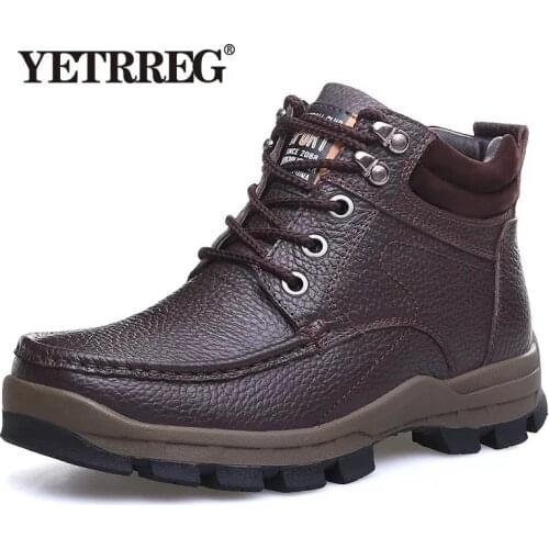 VANCAT Winter Brand Big Size Men Shoes Mens Boots Genuine Leather Warm Snow Boots Casual Men Motorcycle Boots Botas Hombre