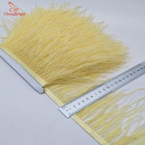 ChengBright Wholesale High Quality 10Yards Cream Ostrich Feather Ribbon Ostrich Feathers Trim Fringe Clothing Decoration diy