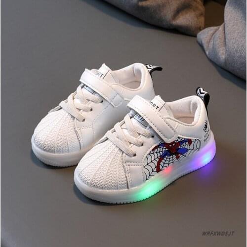 Kids Casual Shoes With LED Light BOYS Girls Sneakers Spring Cartoon Spiderman Lighted Up Sports Shoes Fashion Luminous Boots