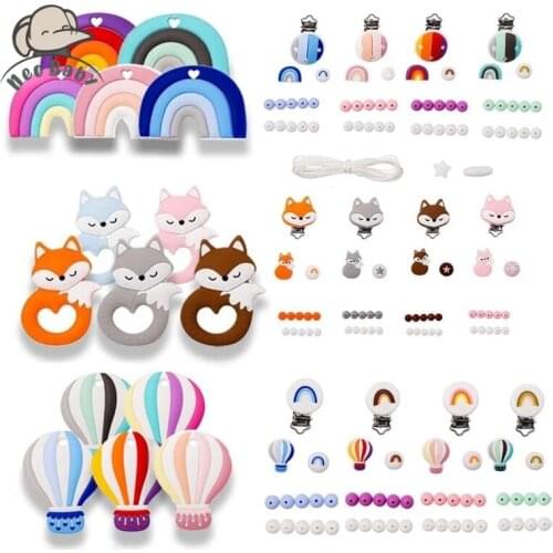 Baby Silicone Teether Food Grade BPA Free Baby Teething Silicone Beads DIY Accessories Set Pacifier Chain Clips Nylon Rope Gift