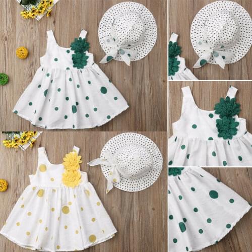 Pudcoco Baby Girl Dress 6M-3Y US Toddler Newborn Girls Princess Flower Dot Dress Baby Kids Dresses+Sunhat