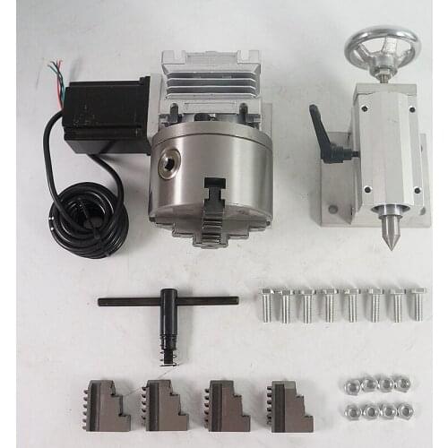 DIY CNC Rotary Axis 4th Axis Tailstock Three-jaw Four-jaw Chuck 80MM 100MM 130MM Height for CNC 3040 6040 Router Dividing Head