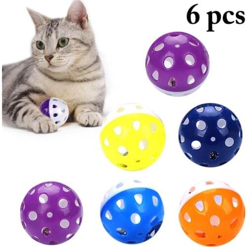 Dorakitten 6pcs Cat Ball Toys With Bell Ring Playing Chew Rattle Scratch Plastic Ball Cat Training Toys Pet Supplies Cat Favors