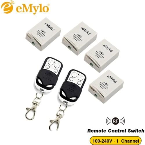 EMylo AC 100-240V 2500W Smart Wireless Switch, Remote Control Light Switch 2X Black&White Color Transmitter 4X 1 Channel Relay