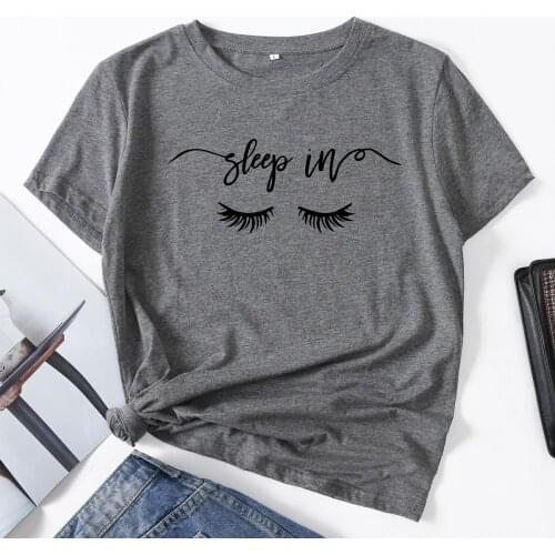 Eyelashes Sleep Sleepy Eyes Woman T-Shirt Short Sleeve T-Shirts Summer Tops for Women Cotton Graphic Tee Female Shirt Clothes