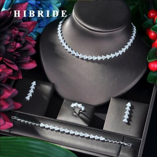 HIBRIDE Fashion Jewelry Design V Shape 4pcs Set For Women New Bride Wedding Jewelry Sets With Shinning Cubic Zirconias N-47
