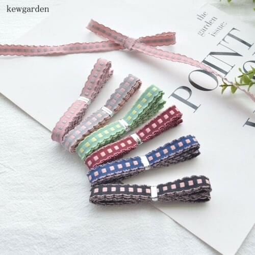 Kewgarden 9mm 3/8" Square Plaid Yarn-dyed Ribbons Handmade Tape DIY Hairpins Bowknot Satin Ribbon Packing Webbing 15 Meters