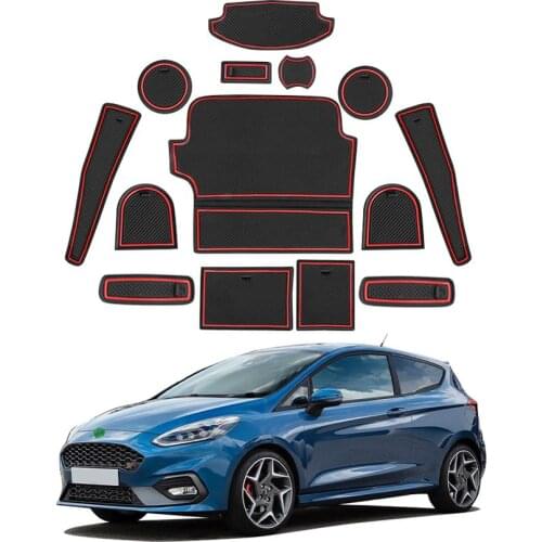 LFOTPP Car Door Groove Mat For Fiesta MK8 2017 2018 2019 2020 Anti-Slip Rubber Gate Slot Pad Auto Interior Accessories Red