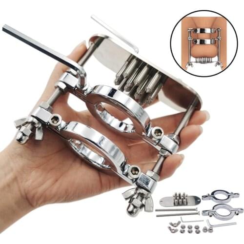 Metal Spike Penis Ring Clamp Male Chastity Training Device Crusher Testicles Scrotum Bondage Stretcher Scrotal Fixture Sex Toys