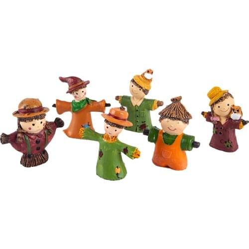 Miniature Garden Mini Cute Scarecrow Figurine Resin Scarecrow Pick Fall Fairy Garden Accessories Miniture Decoration Ornaments