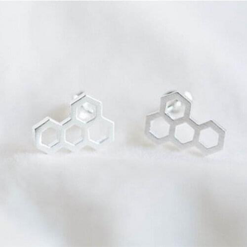 Trendy Hexagon Ear Studs Honeycomb earrings Three Color Optional