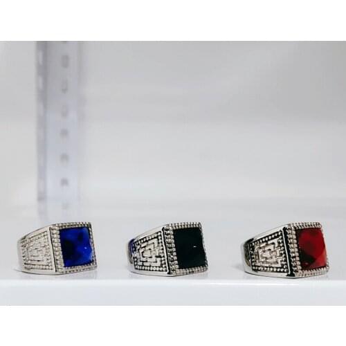 Luxurious New Fashion Color 316L Stainless Steel Red Black Blue Crystal Stone Ring for Men Women Punk Rock Male Jewelry