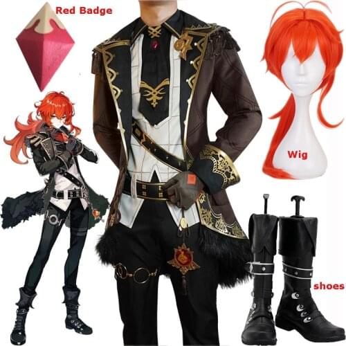 Anime Genshin Impact Diluc Game Suit Handsome Gorgeous Uniform Cosplay Costume Halloween Carnival Party Outfit For Men