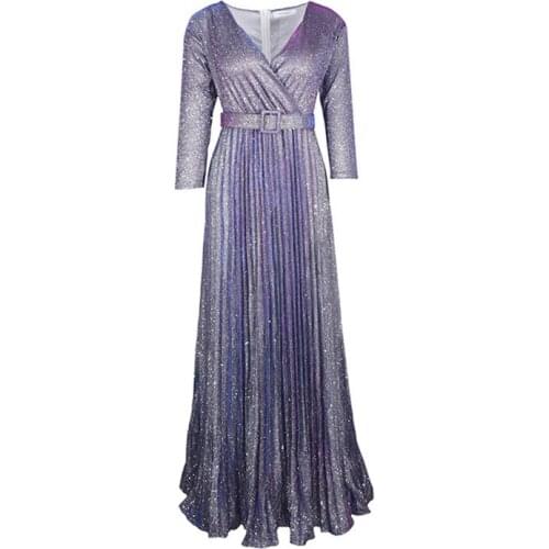 2021 Clothing New Fashion Popite WomenS Dress Christmas Bronzing Powder Temperament WomenS V-Neck Swing Skirt