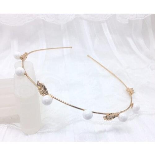 Fashion Simulated Pearl Crown Gold Color Leaf Handmade Hair Bands Zinc Alloy Headband Wedding Hair Accessories Jewelry