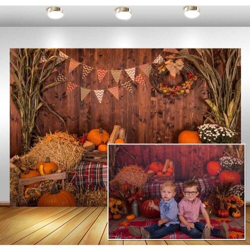Autumn Pumpkin Backdrops With Hay Thanksgiving Background Photography Children Birthday Photographic Studio Photo Backgrounds