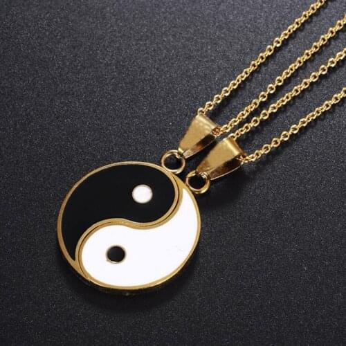 2021 Matching 2 Pieces Stainless Steel Yin Yang Pendant Puzzle Piece Necklace Birthday Jewlery Gifts for Couple or Best Friends